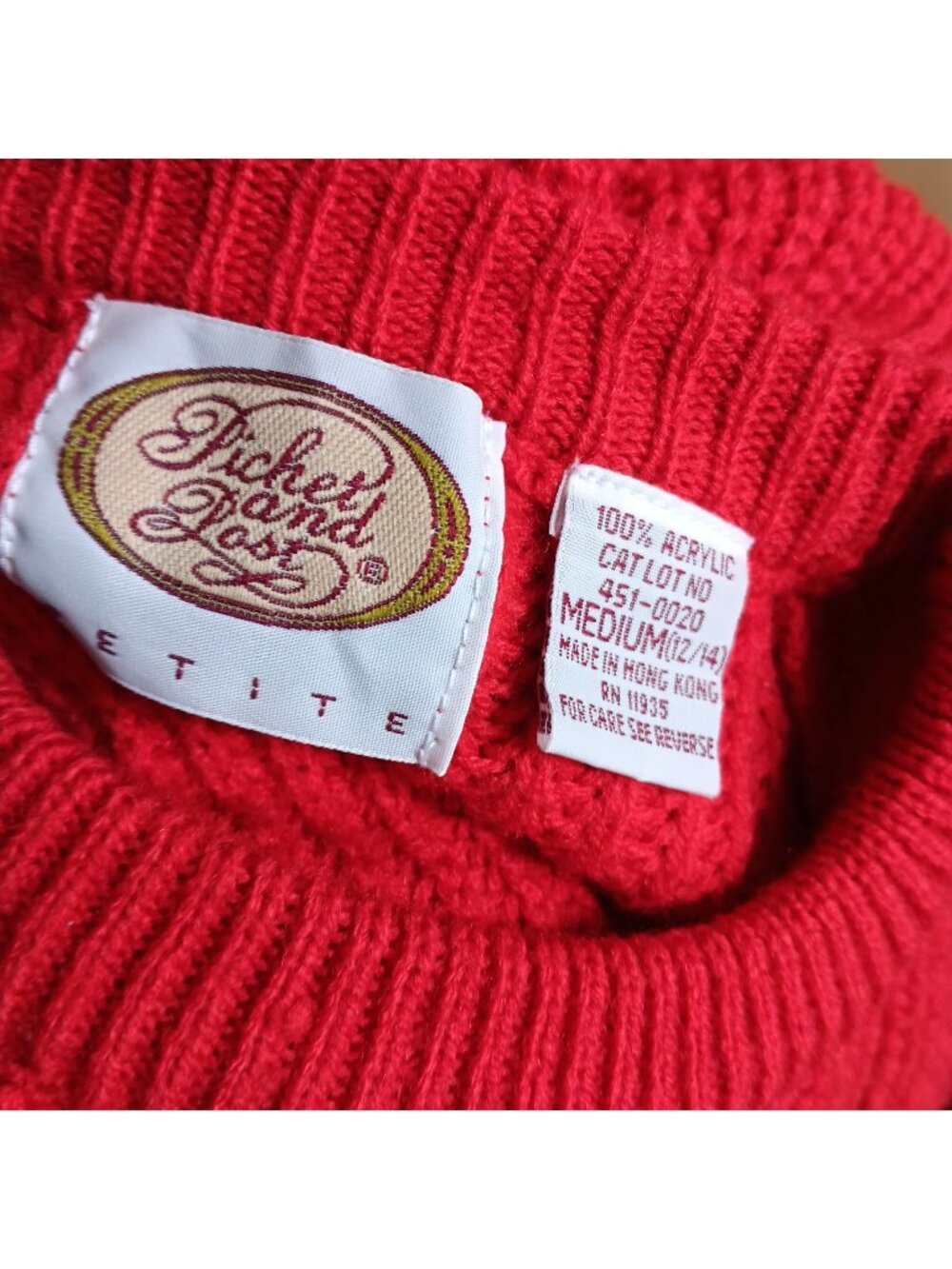 Vintage Medium Women's Crewneck Sweater MP Petite Red Knit 1990's Mommy